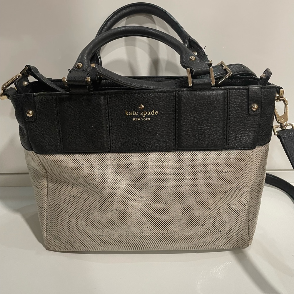 Kate Spade Medium Satchel. Black and Heather Gray. Wooven like pattern.